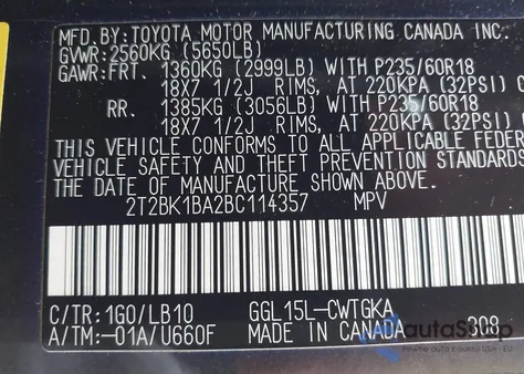 2011 Lexus Rx 350 from USA, damaged, VIN 2T2BK1BA2BC114357